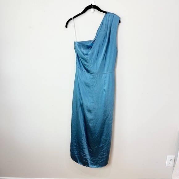 Elliatt Cassini Dress Cadet Blue One Shoulder Satin Wedding Prom Cocktail Formal - Picture 5 of 9